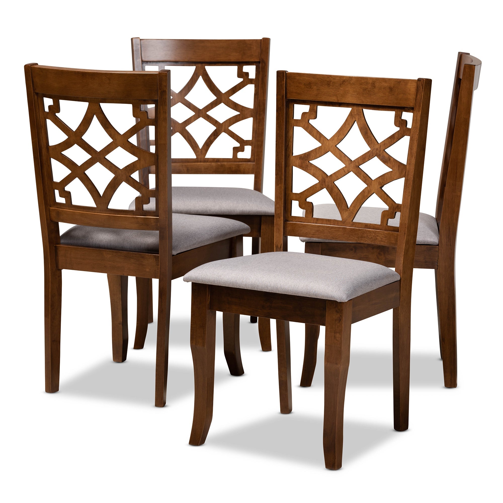 Mael Modern and Contemporary Grey Fabric Upholstered Walnut Brown Finished Wood 4-Piece Dining Chair Set