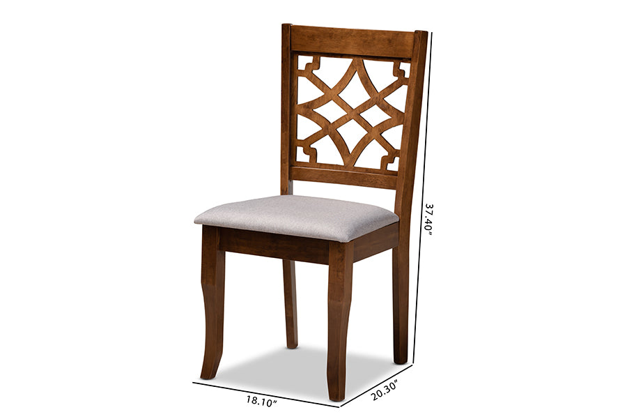 Mael Modern and Contemporary Grey Fabric Upholstered Walnut Brown Finished Wood 4-Piece Dining Chair Set