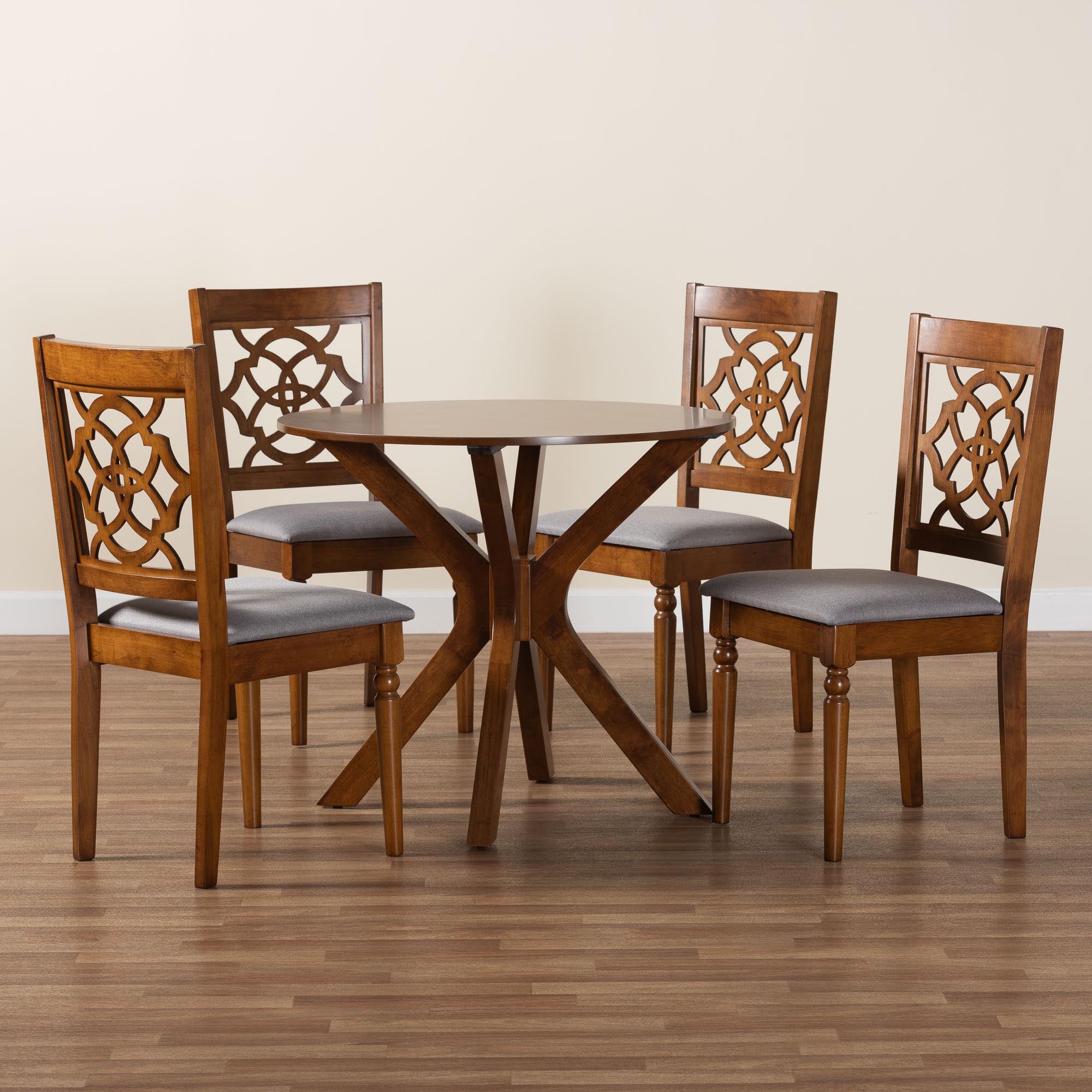 Sadie Modern Grey and Walnut Brown Wood 5-Piece Dining Set