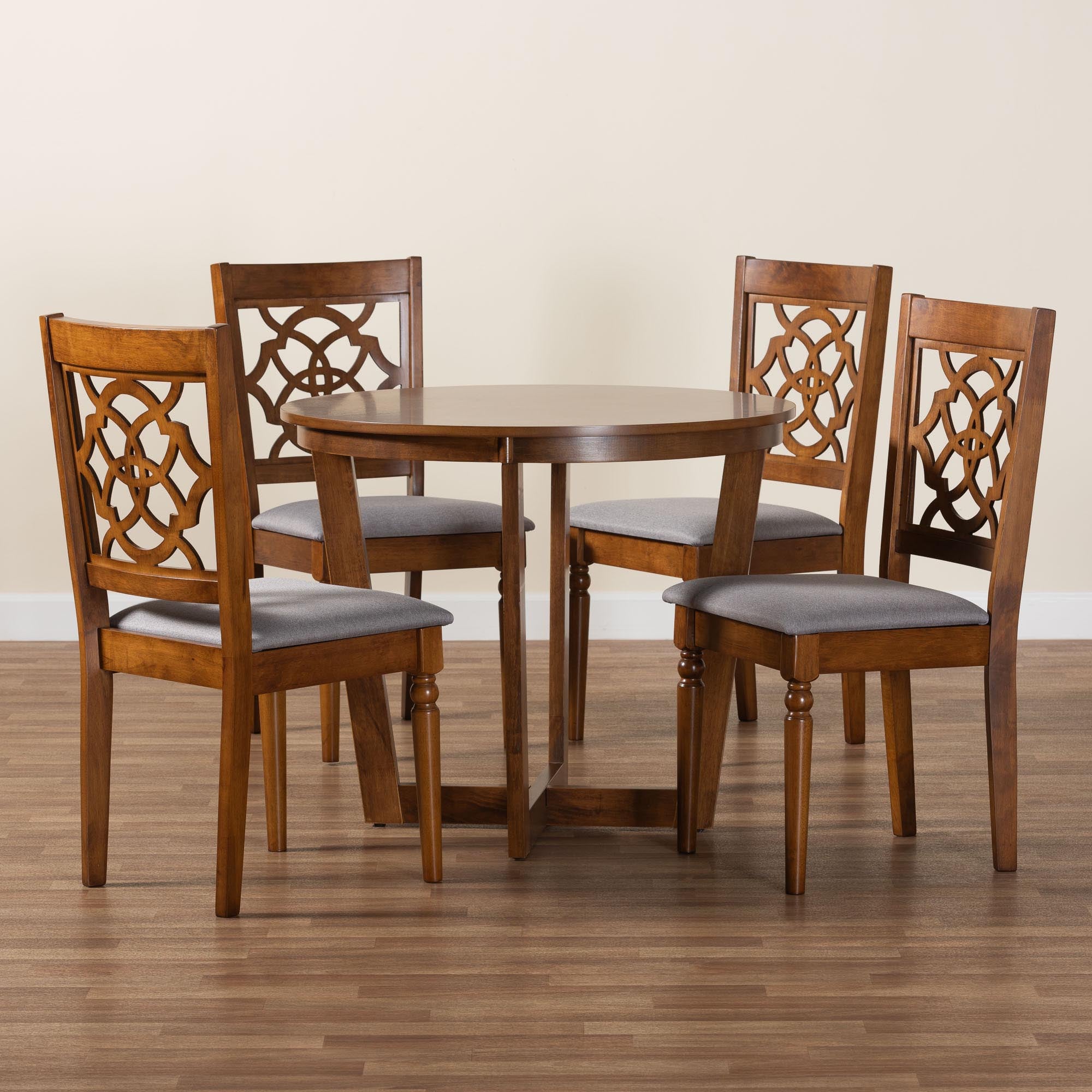 Valerie Modern Grey and Walnut Brown Wood 5-Piece Dining Set