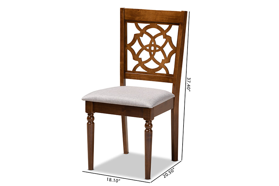 Lylah Modern and Contemporary Grey Fabric Upholstered and Walnut Brown Finished Wood 4-Piece Dining Chair Set