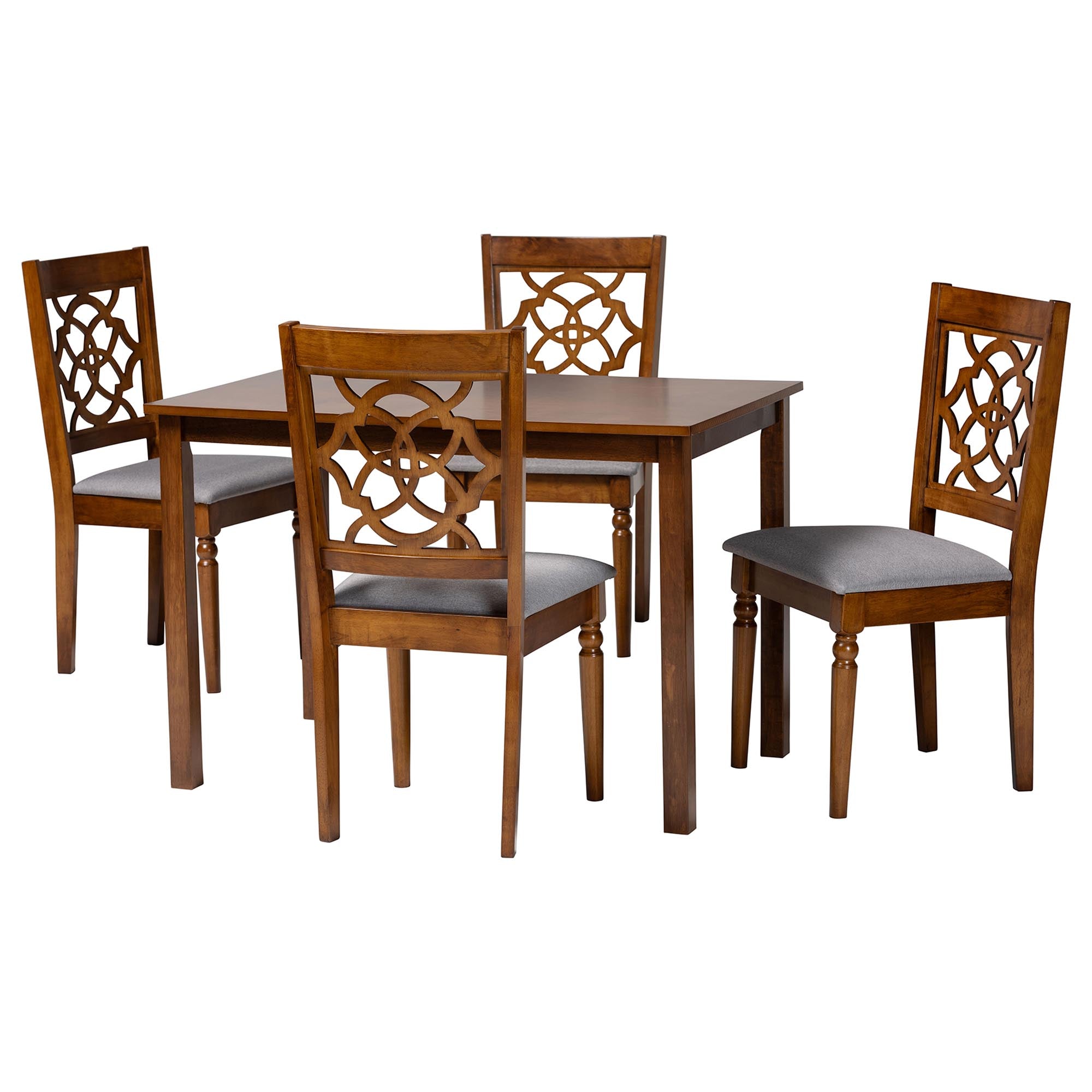 Renaud Modern Grey and Walnut Brown Wood 5-Piece Dining Set