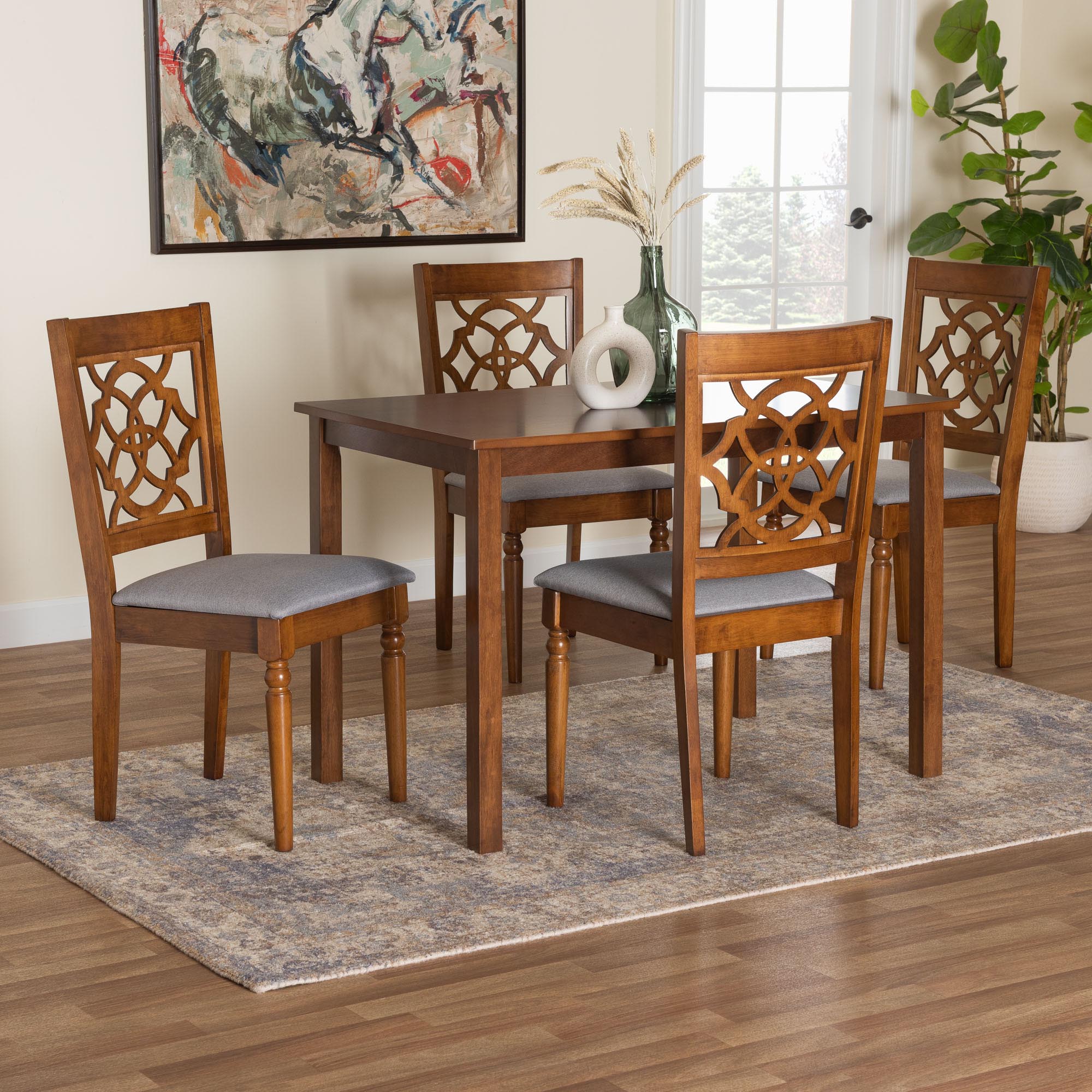 Renaud Modern Grey and Walnut Brown Wood 5-Piece Dining Set