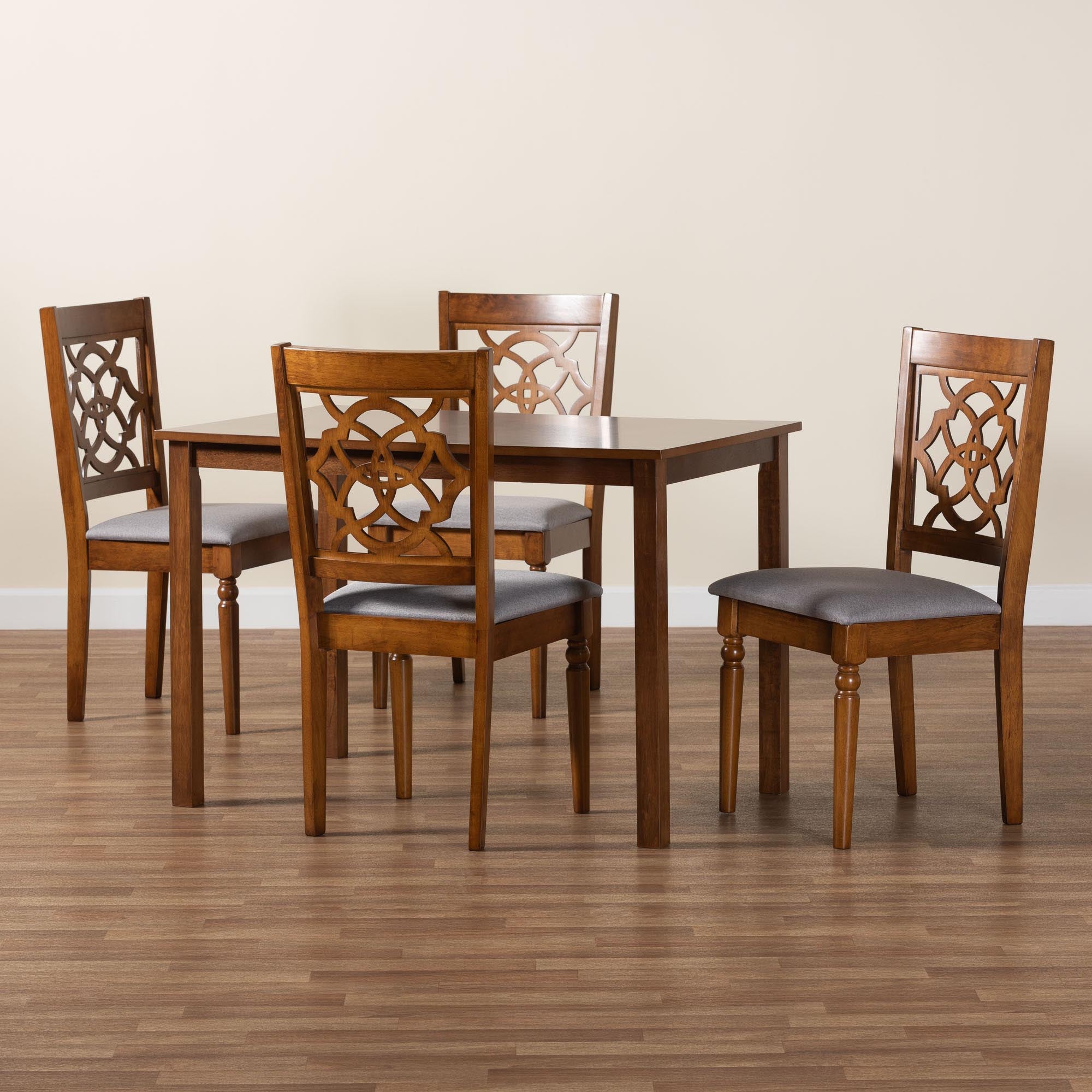 Renaud Modern Grey and Walnut Brown Wood 5-Piece Dining Set