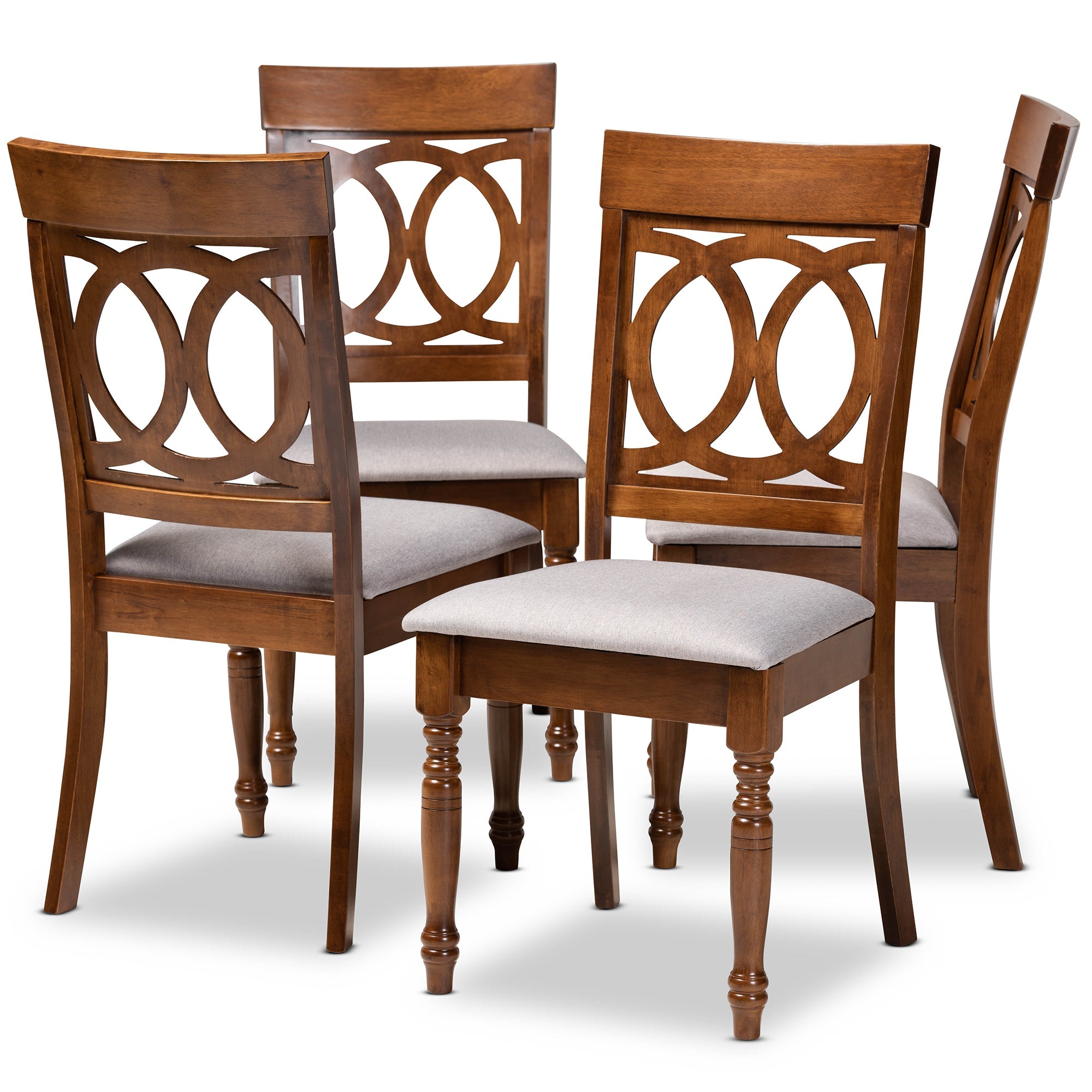 Lucie Modern and Contemporary Grey Fabric Upholstered and Walnut Brown Finished Wood 4-Piece Dining Chair Set