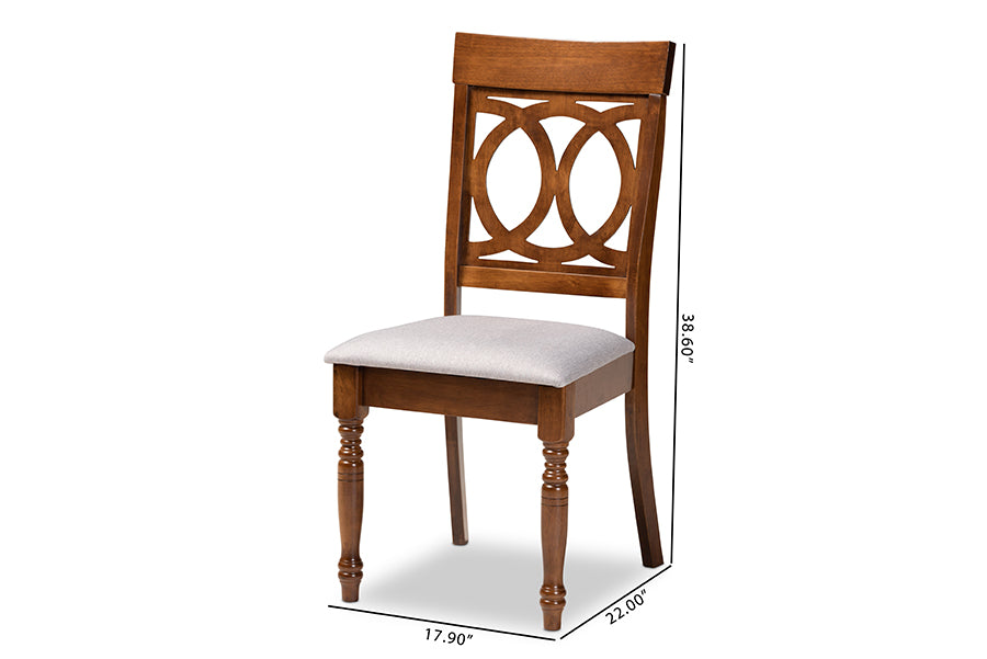 Lucie Modern and Contemporary Grey Fabric Upholstered and Walnut Brown Finished Wood 4-Piece Dining Chair Set