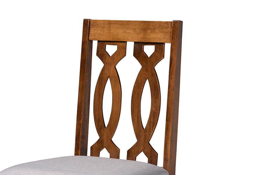 Cherese Modern and Contemporary Grey Fabric Upholstered Walnut Brown Finished 4-Piece Wood Dining Chair Set