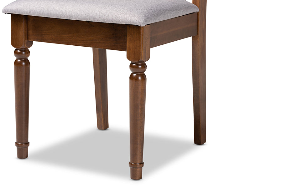 Cherese Modern and Contemporary Grey Fabric Upholstered Walnut Brown Finished 4-Piece Wood Dining Chair Set
