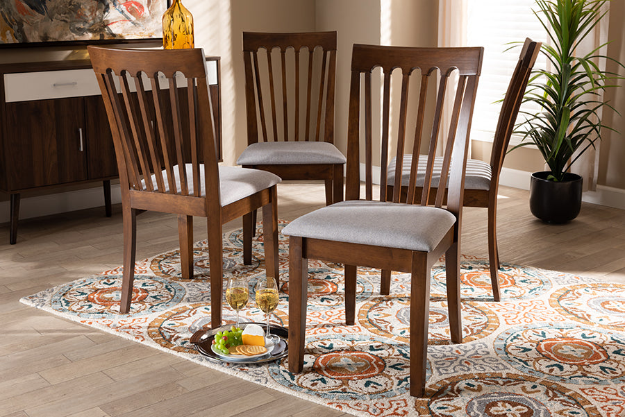 Minette Modern and Contemporary Grey Fabric Upholstered Walnut Brown Finished Wood Dining Chair Set