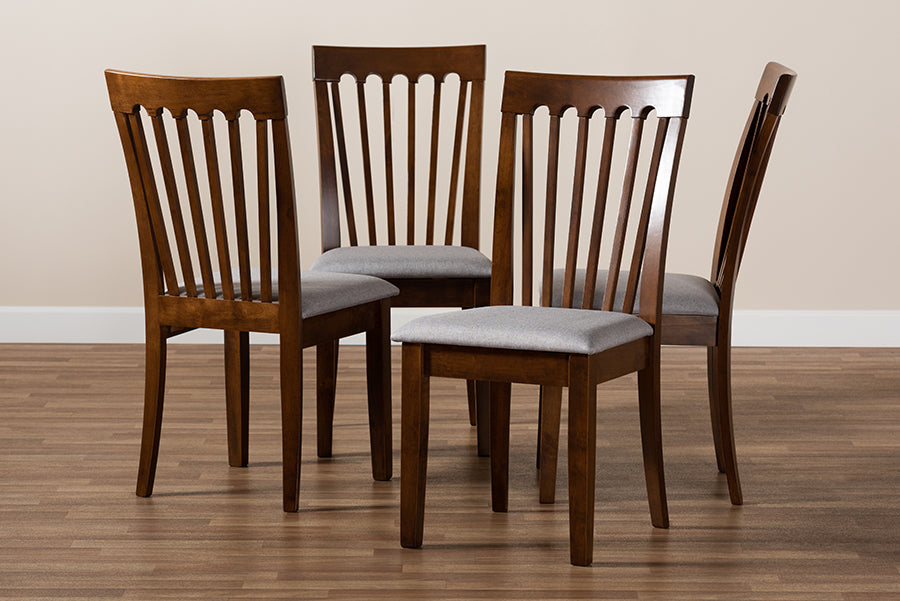 Minette Modern and Contemporary Grey Fabric Upholstered Walnut Brown Finished Wood Dining Chair Set