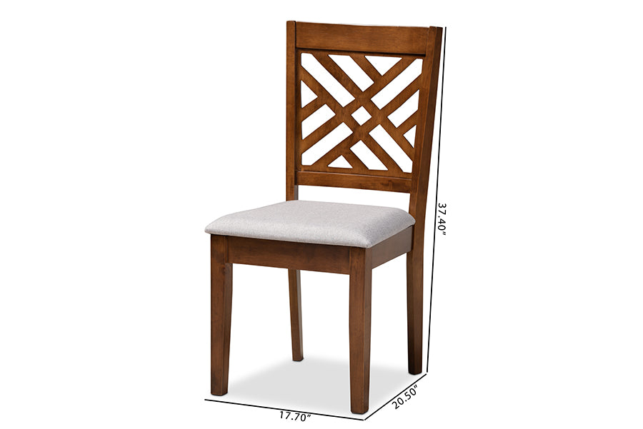 Caron Modern and Contemporary Grey Fabric Upholstered Walnut Brown Finished 4-Piece Wood Dining Chair Set Set
