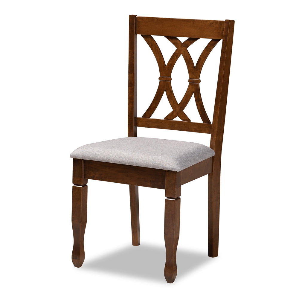April Modern and Contemporary Grey Fabric Upholstered and Walnut Brown Finished Wood 5-Piece Dining Set