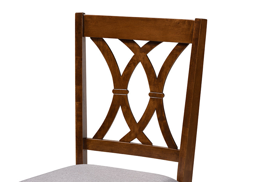 Augustine Modern and Contemporary Grey Fabric Upholstered and Walnut Brown Finished Wood 4-Piece Dining Chair Set Set