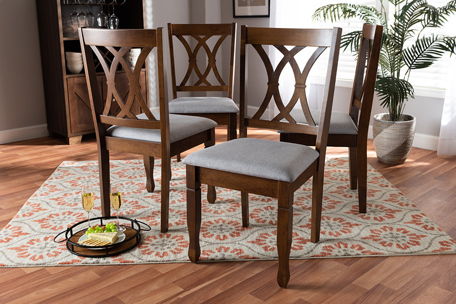 Augustine Modern and Contemporary Grey Fabric Upholstered and Walnut Brown Finished Wood 4-Piece Dining Chair Set Set