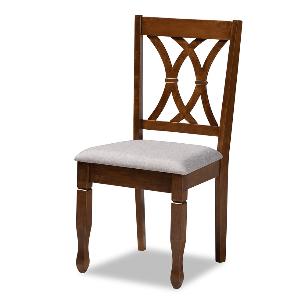 Sefa Modern and Contemporary Grey Fabric Upholstered and Walnut Brown Finished Wood 5-Piece Dining Set