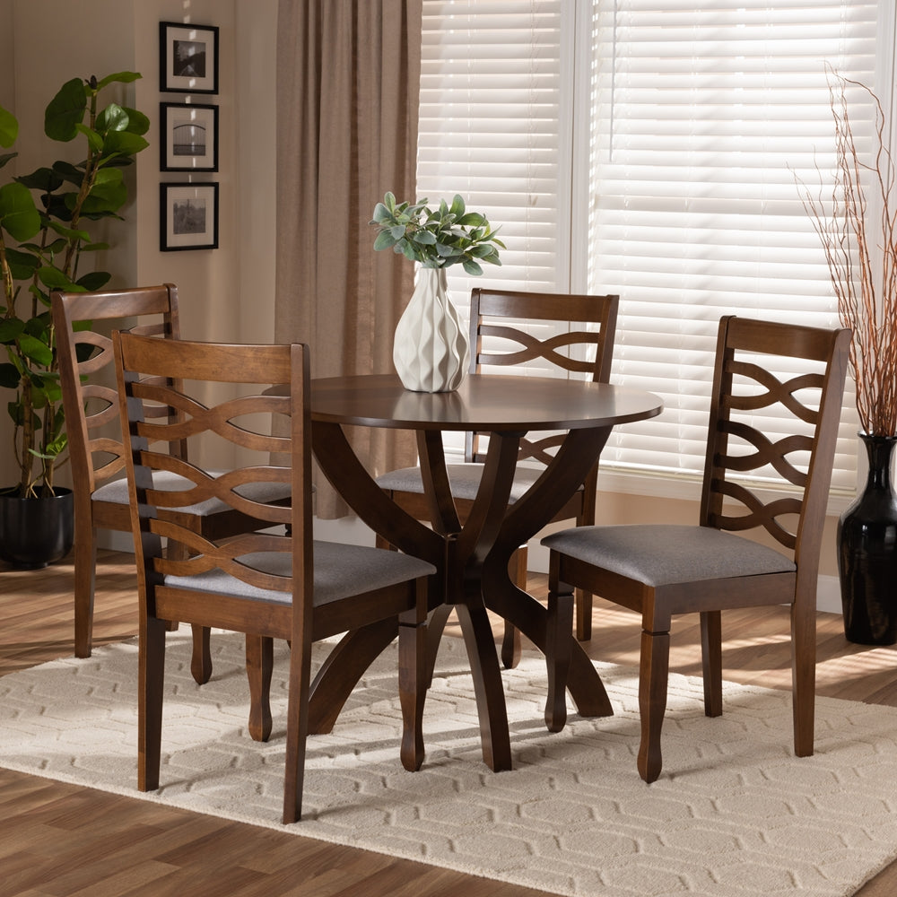 Aspen Modern and Contemporary Grey Fabric Upholstered and Walnut Brown Finished Wood 5-Piece Dining Set