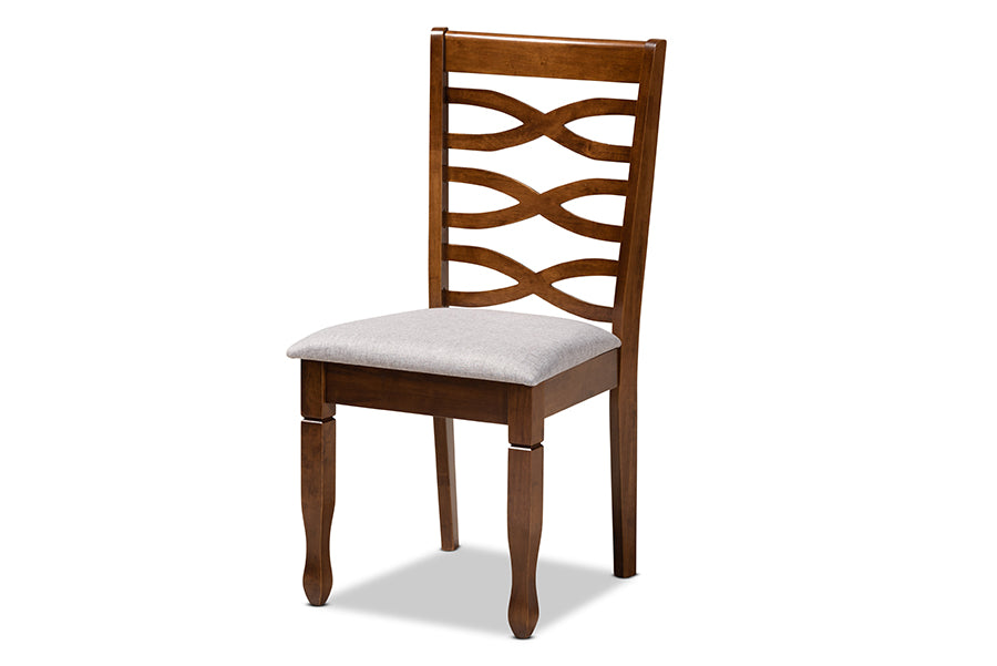 Elijah Modern and Contemporary Grey Fabric Upholstered and Walnut Brown Finished Wood 4-Piece Dining Chair Set