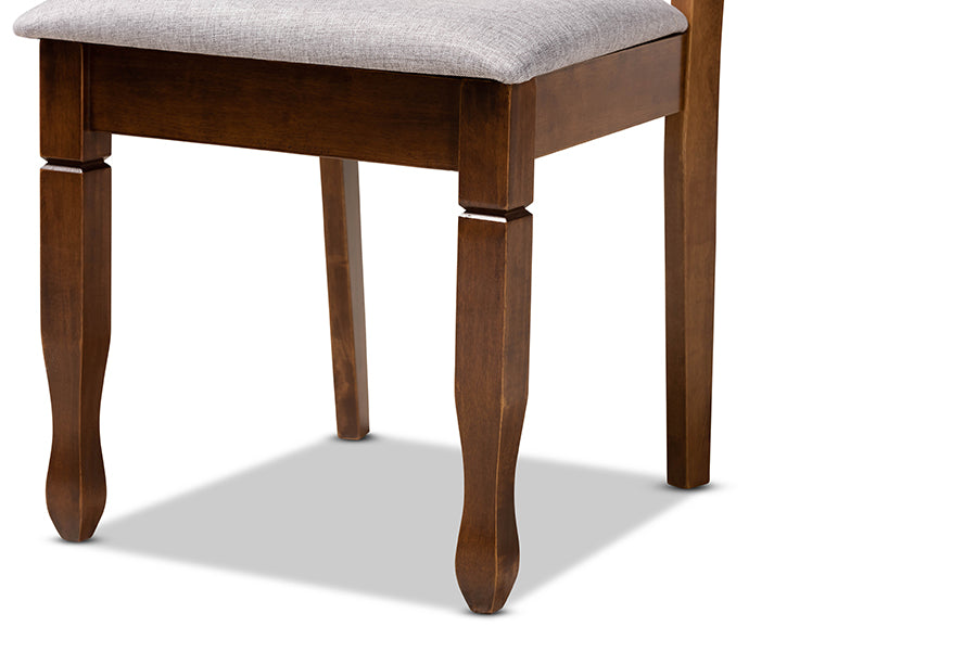 Elijah Modern and Contemporary Grey Fabric Upholstered and Walnut Brown Finished Wood 4-Piece Dining Chair Set