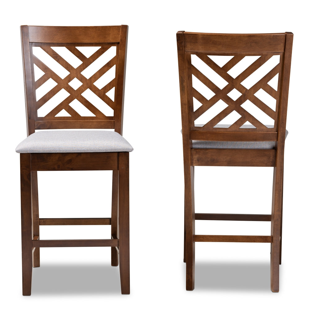 Caron Modern and Contemporary Grey Fabric Upholstered Walnut Brown Finished 2-Piece Wood Counter Height Pub Chair Set Set