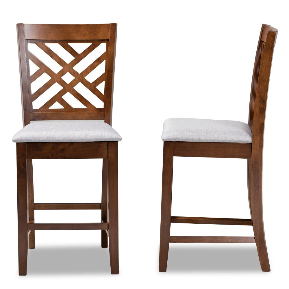 Caron Modern and Contemporary Grey Fabric Upholstered Walnut Brown Finished 2-Piece Wood Counter Height Pub Chair Set Set