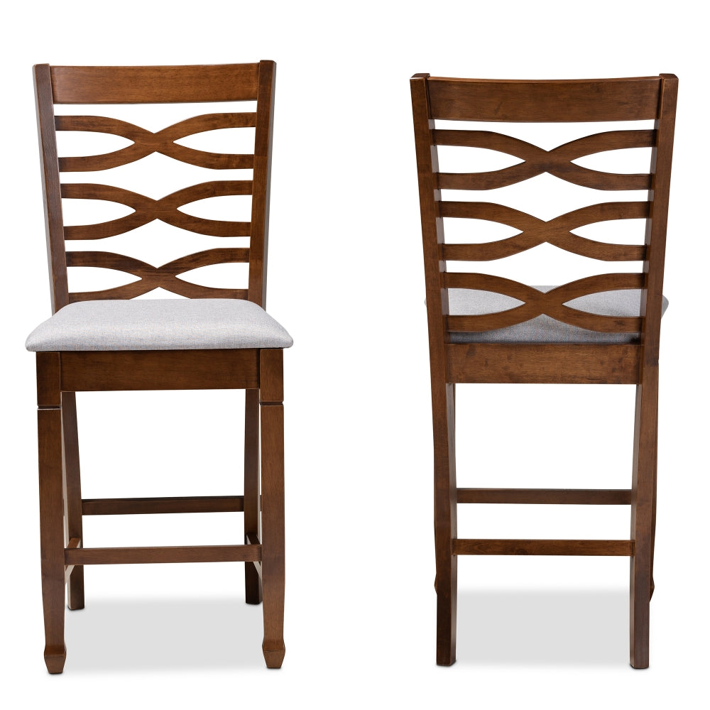Lanier Modern and Contemporary Grey Fabric Upholstered Walnut Brown Finished 2-Piece Wood Counter Height Pub Chair Set Set