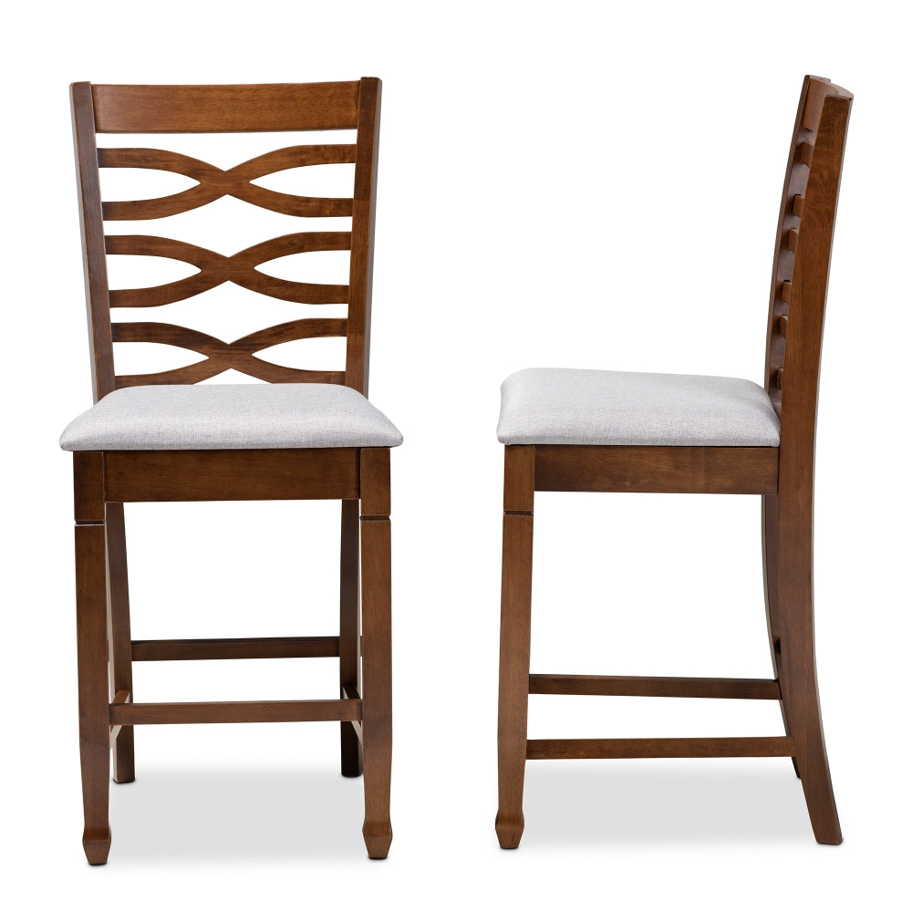 Lanier Modern and Contemporary Grey Fabric Upholstered Walnut Brown Finished 2-Piece Wood Counter Height Pub Chair Set Set
