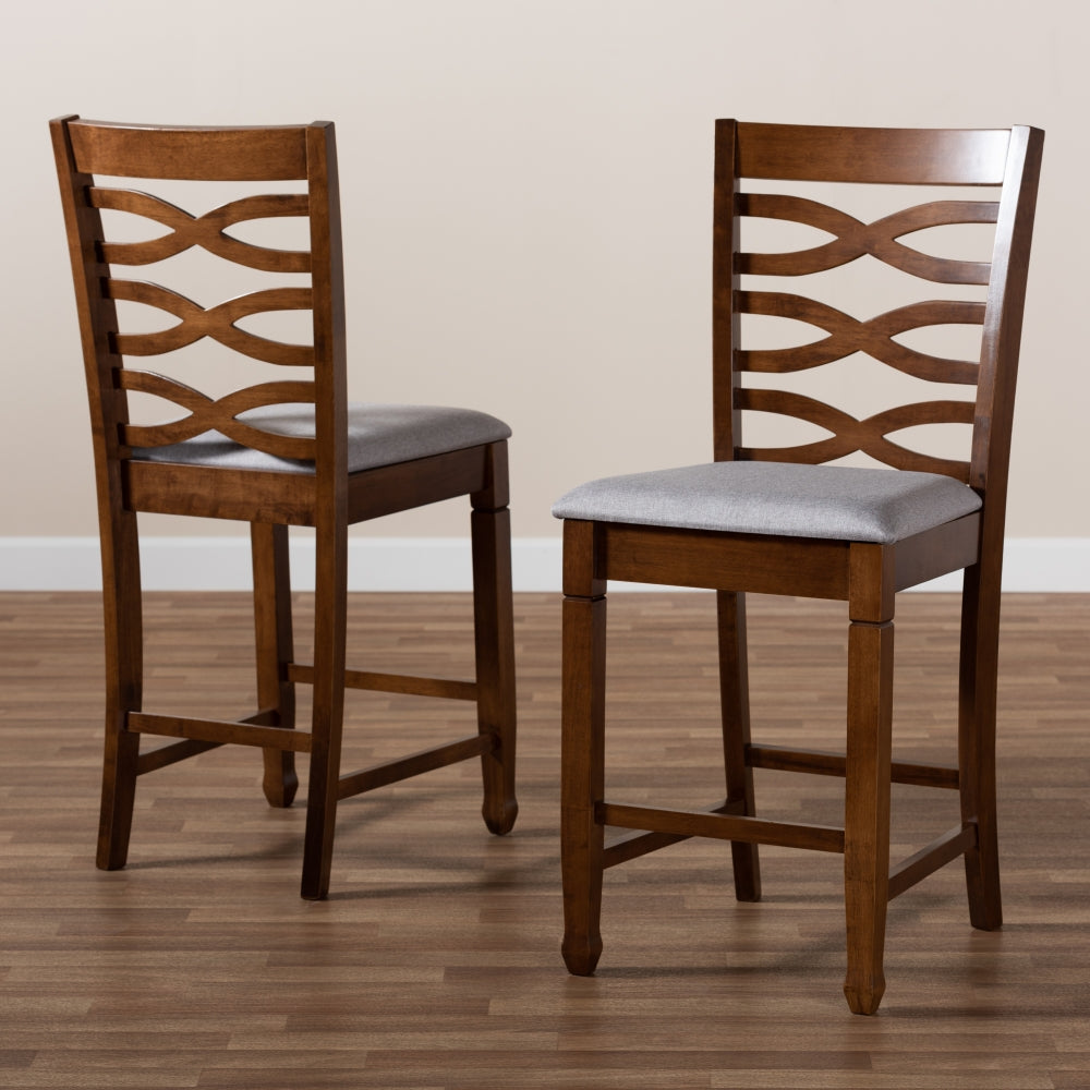 Lanier Modern and Contemporary Grey Fabric Upholstered Walnut Brown Finished 2-Piece Wood Counter Height Pub Chair Set Set