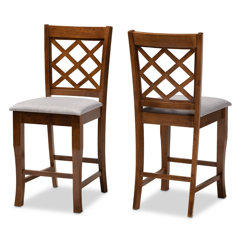 Aria Modern and Contemporary Grey Fabric Upholstered and Walnut Brown Finished Wood 2-Piece Counter Height Pub Chair Set