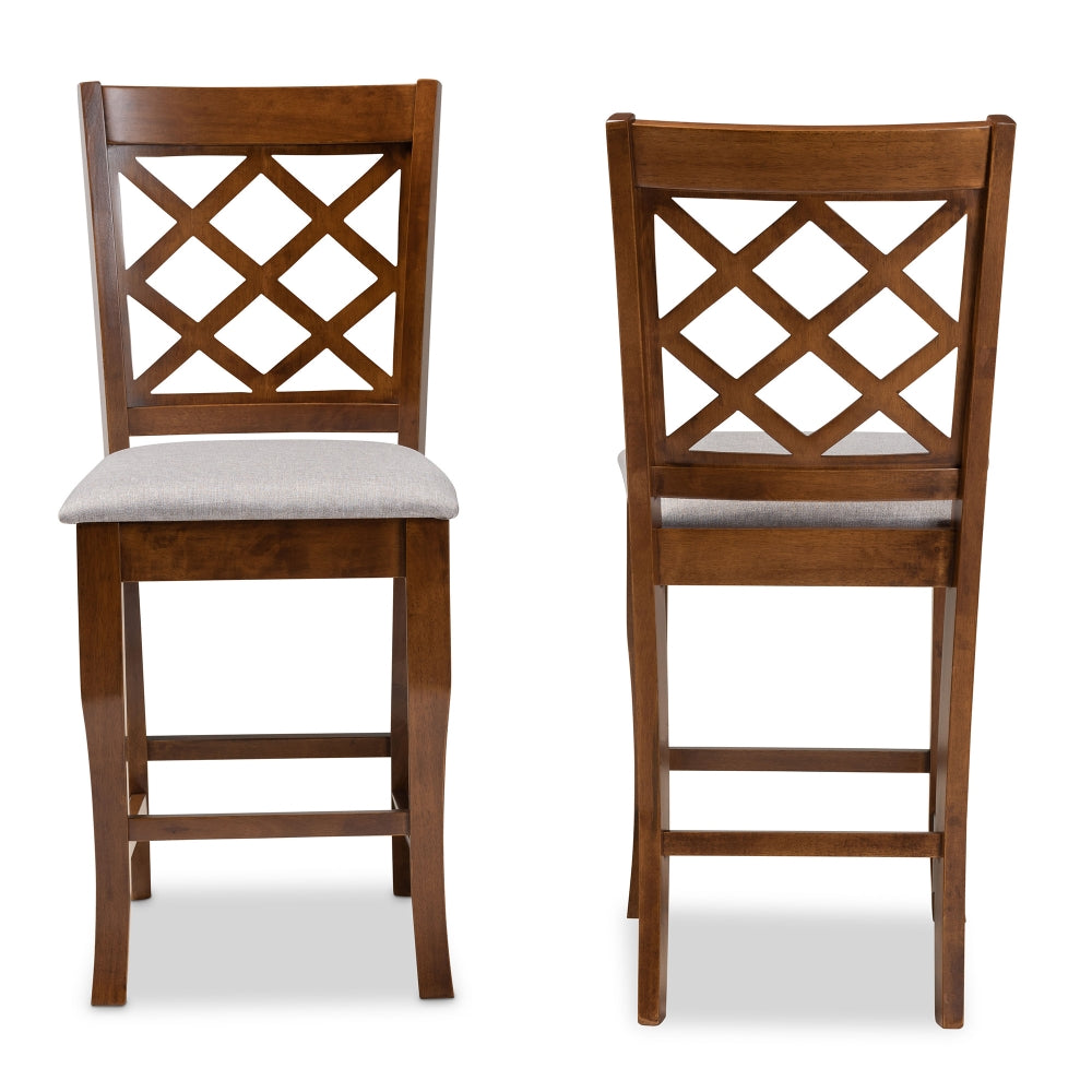 Aria Modern and Contemporary Grey Fabric Upholstered and Walnut Brown Finished Wood 2-Piece Counter Height Pub Chair Set