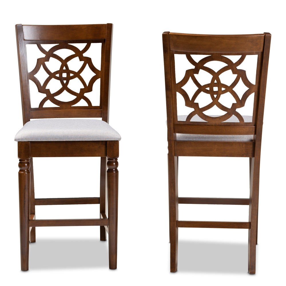 Oscar Modern and Contemporary Grey Fabric Upholstered and Walnut Brown Finished Wood 2-Piece Counter Height Pub Chair Set