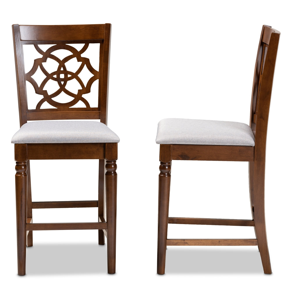 Oscar Modern and Contemporary Grey Fabric Upholstered and Walnut Brown Finished Wood 2-Piece Counter Height Pub Chair Set