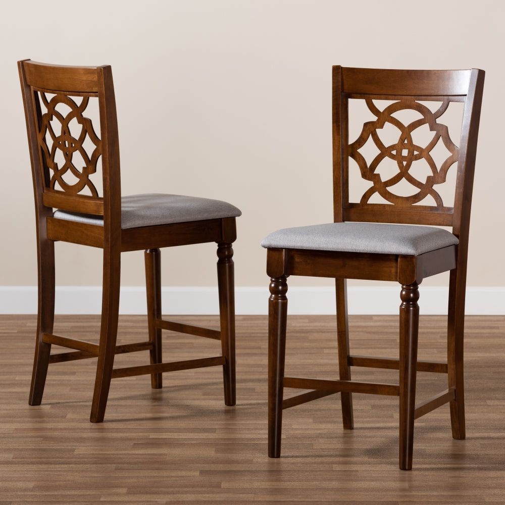 Oscar Modern and Contemporary Grey Fabric Upholstered and Walnut Brown Finished Wood 2-Piece Counter Height Pub Chair Set
