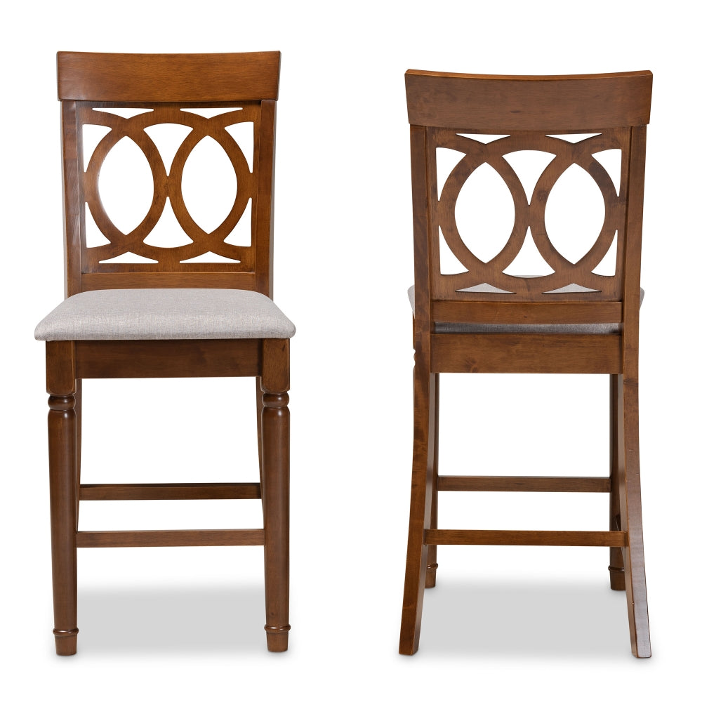 Violet Modern and Contemporary Grey Fabric Upholstered and Walnut Brown Finished Wood 2-Piece Counter Height Pub Chair Set