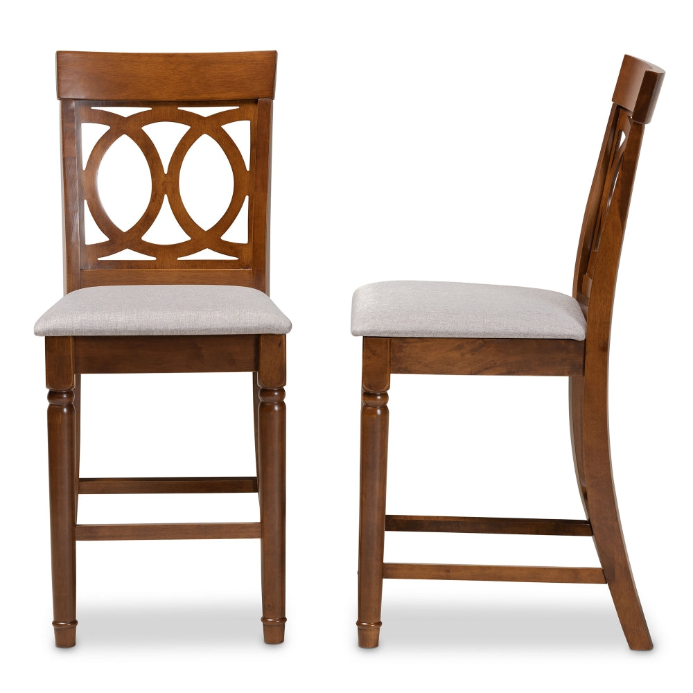 Violet Modern and Contemporary Grey Fabric Upholstered and Walnut Brown Finished Wood 2-Piece Counter Height Pub Chair Set