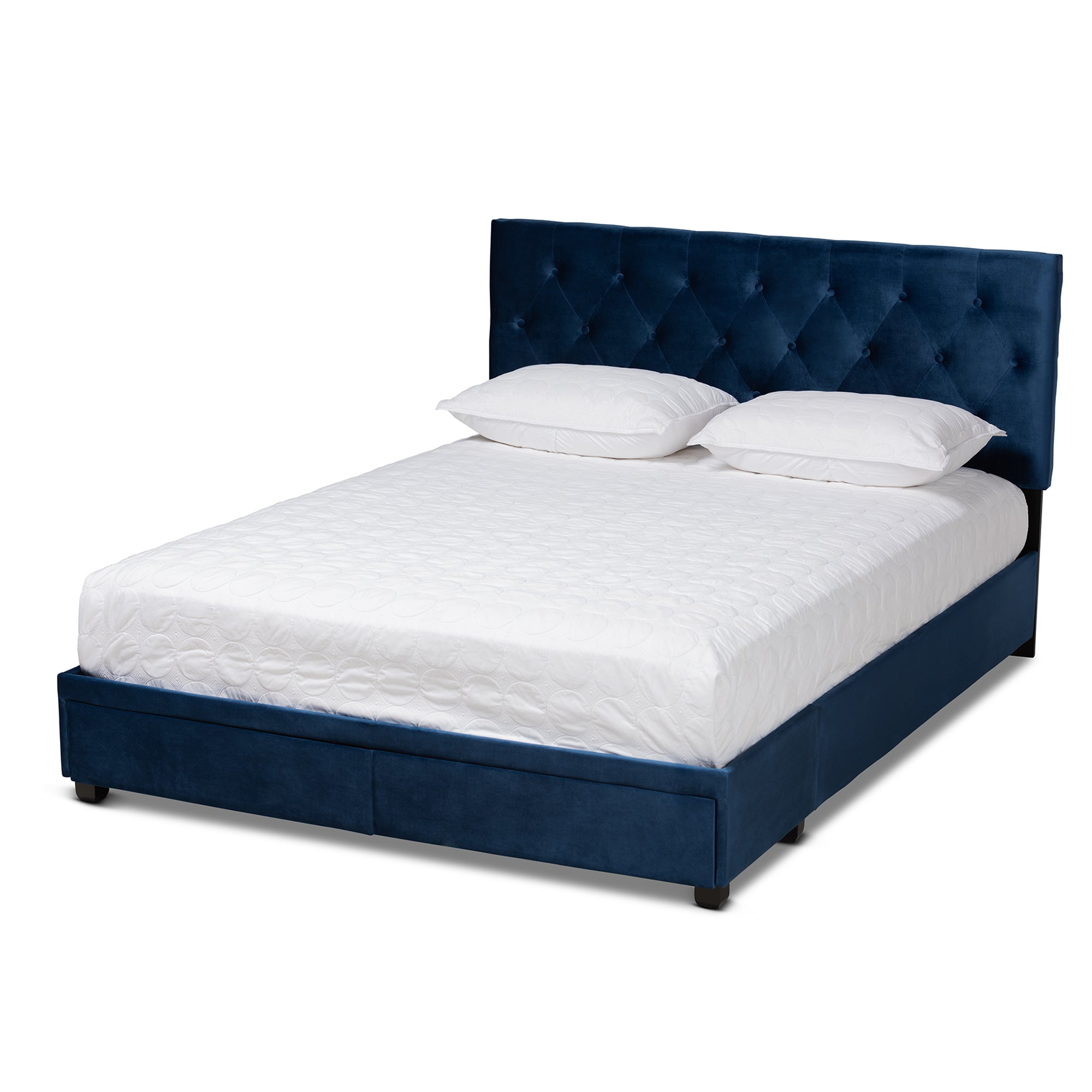 Caronia Modern and Contemporary Navy Blue Velvet Fabric Upholstered 2-Drawer Queen Size Platform Storage Bed