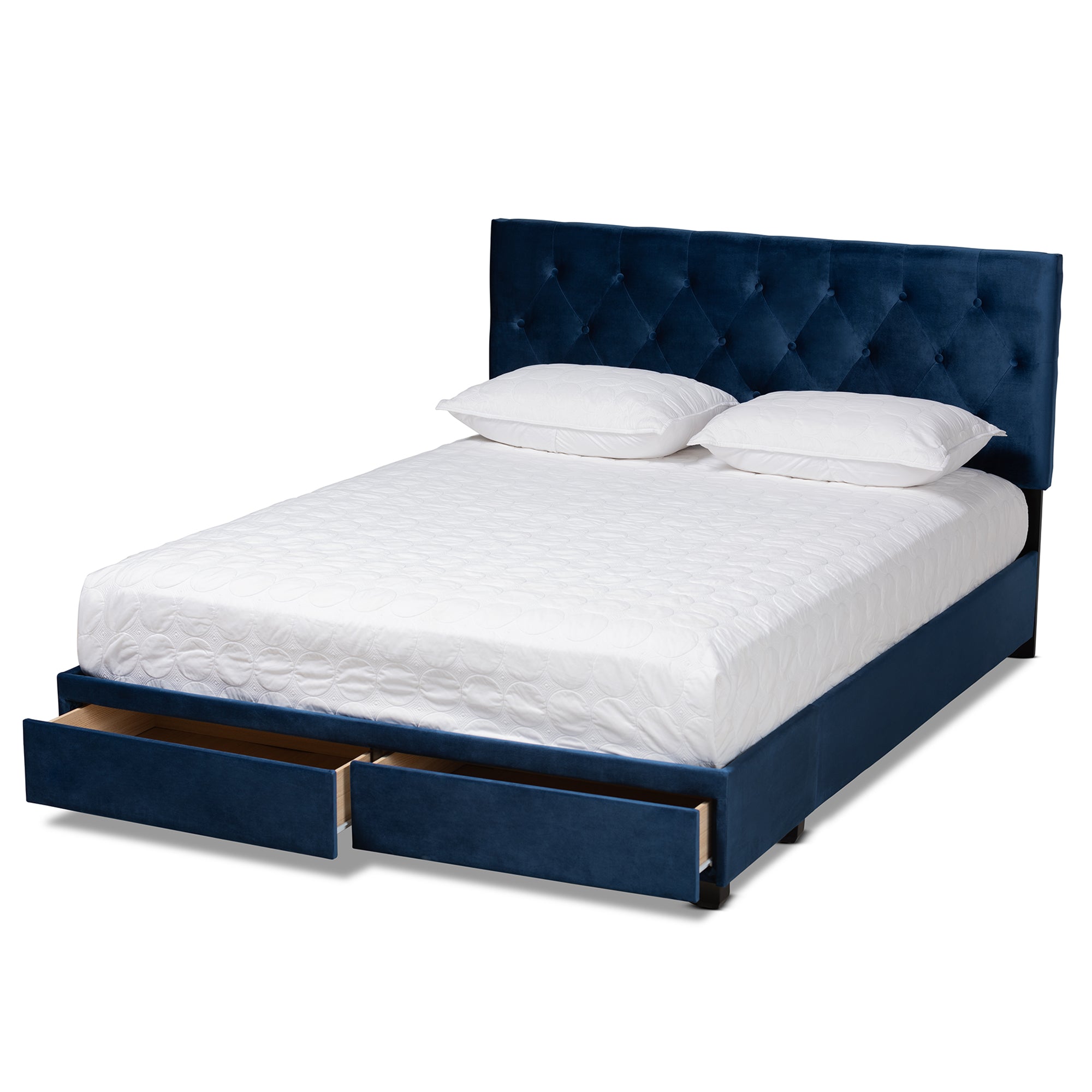Caronia Modern and Contemporary Navy Blue Velvet Fabric Upholstered 2-Drawer Queen Size Platform Storage Bed