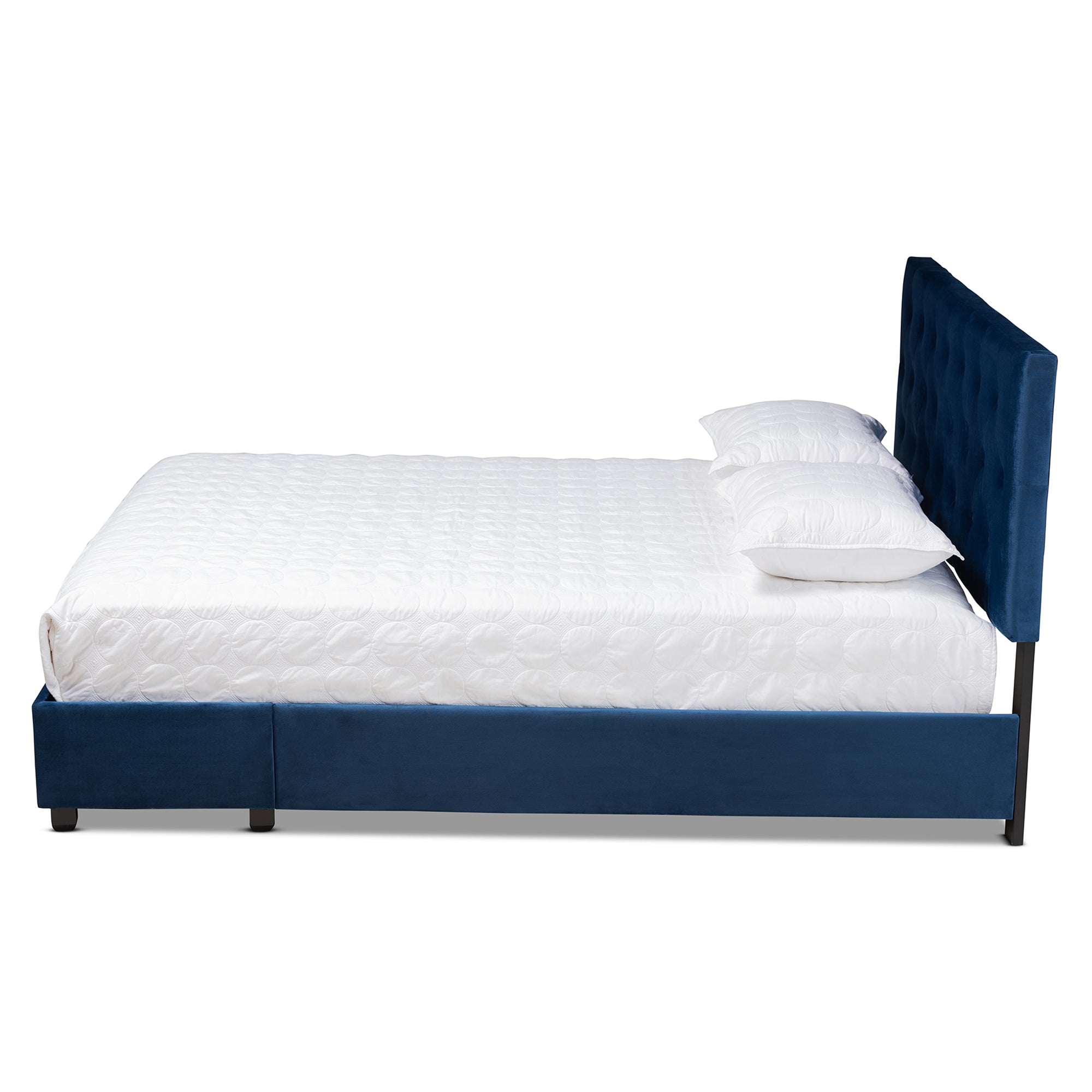 Caronia Modern and Contemporary Navy Blue Velvet Fabric Upholstered 2-Drawer Queen Size Platform Storage Bed