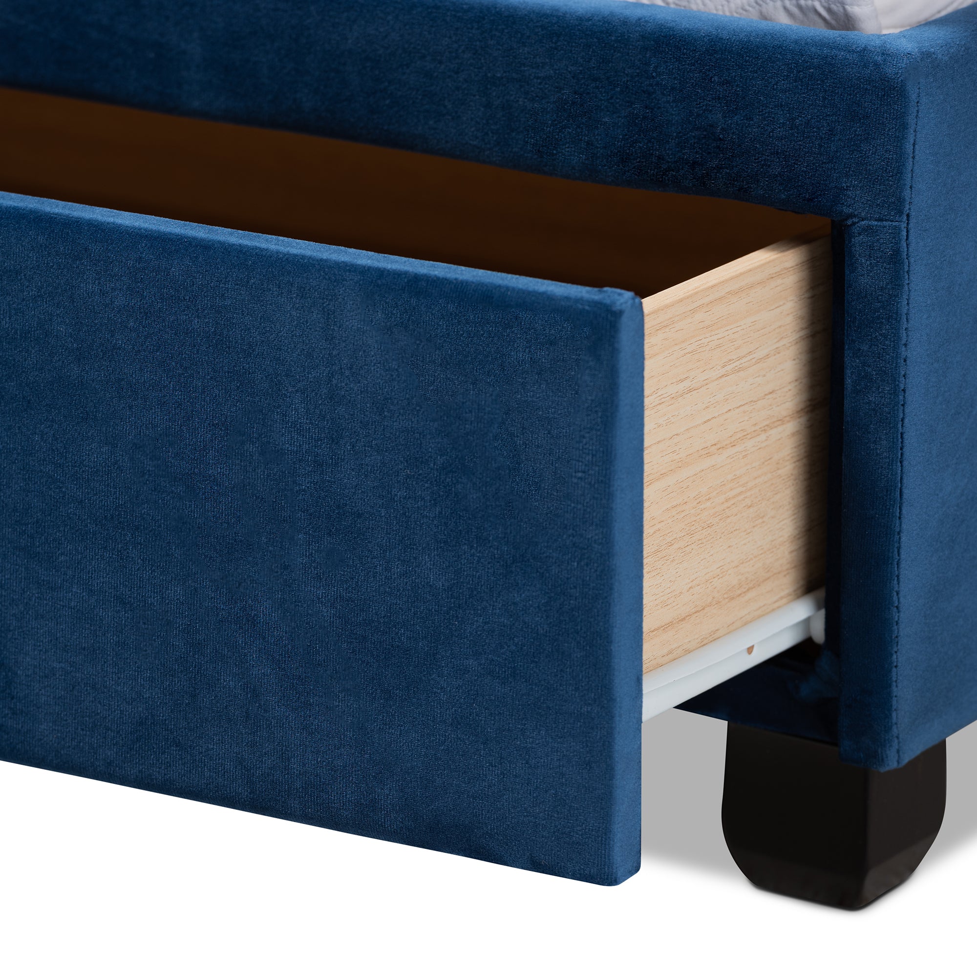 Caronia Modern and Contemporary Navy Blue Velvet Fabric Upholstered 2-Drawer Queen Size Platform Storage Bed