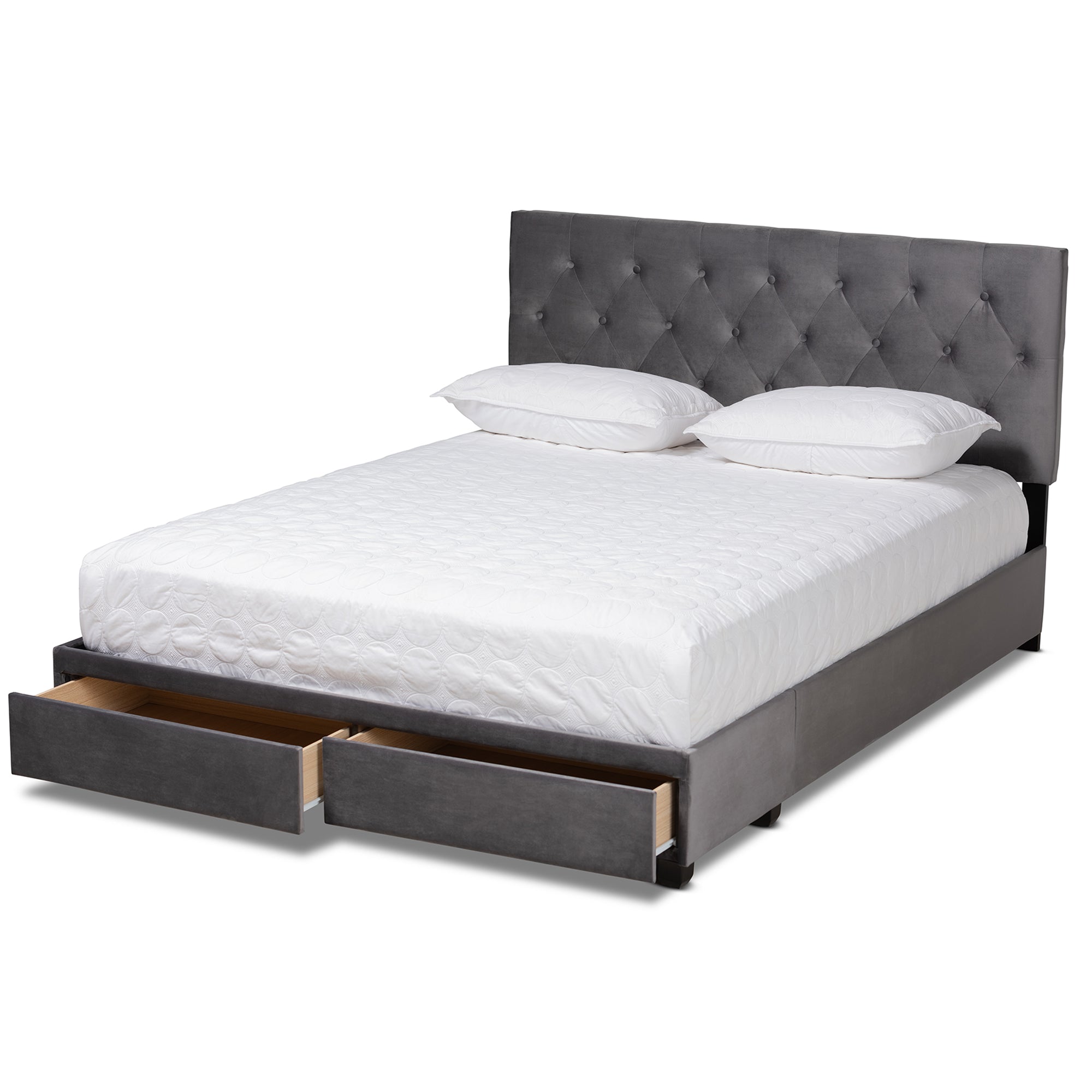 Caronia Grey Velvet Upholstered 2-Drawer Queen Size Platform Storage Bed