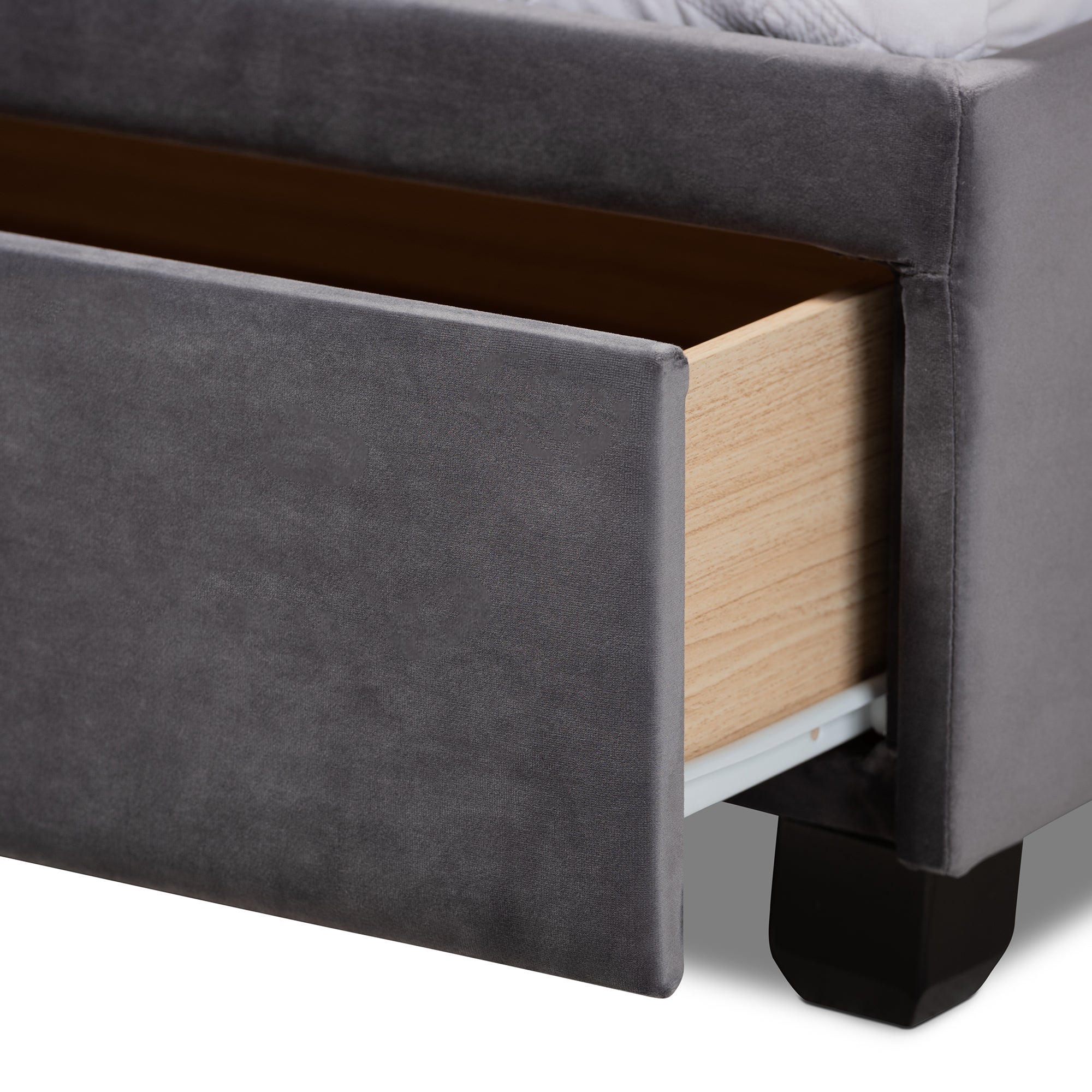 Caronia Grey Velvet Upholstered 2-Drawer Queen Size Platform Storage Bed