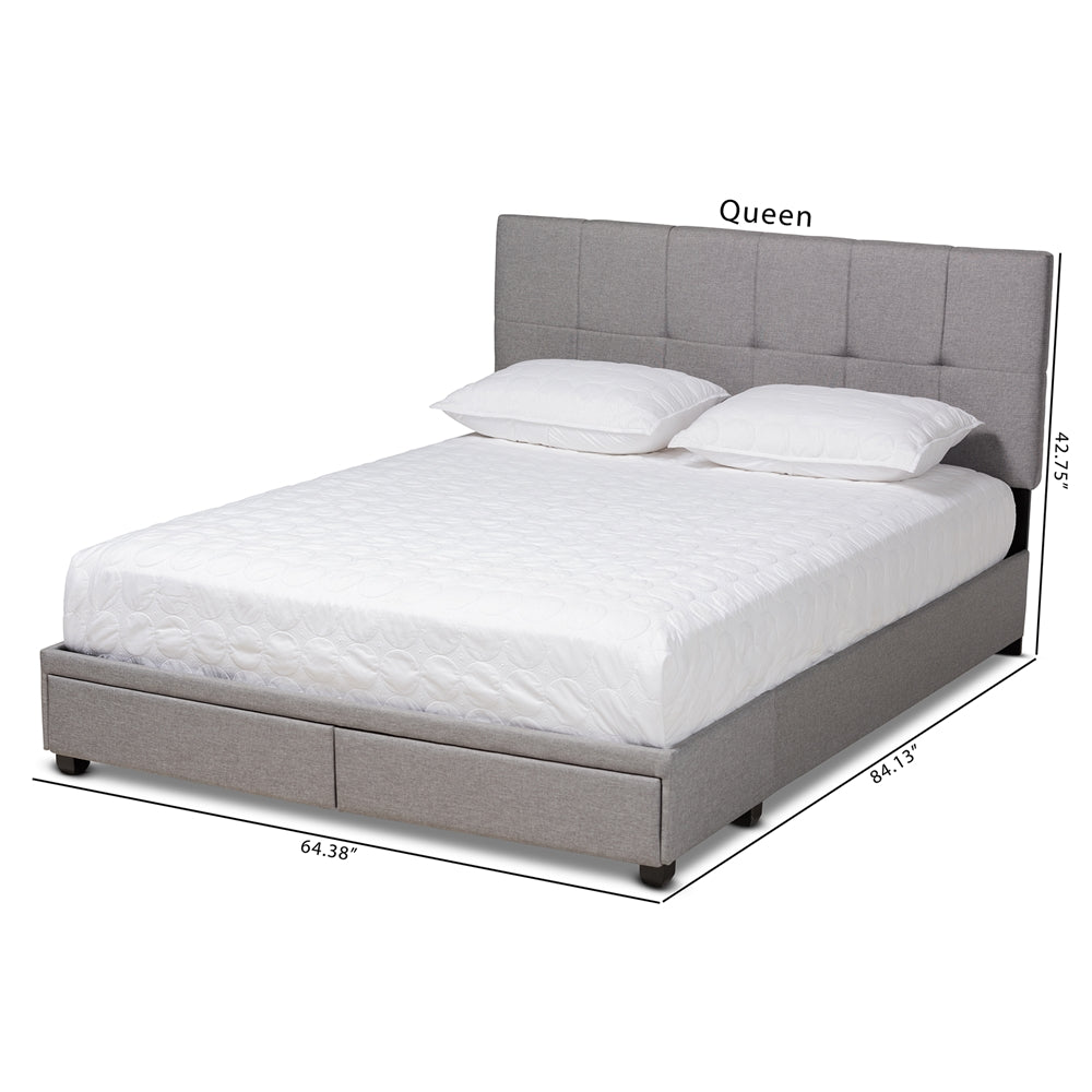 Netti Light Grey Fabric Upholstered 2-Drawer Queen Size Platform Storage Bed