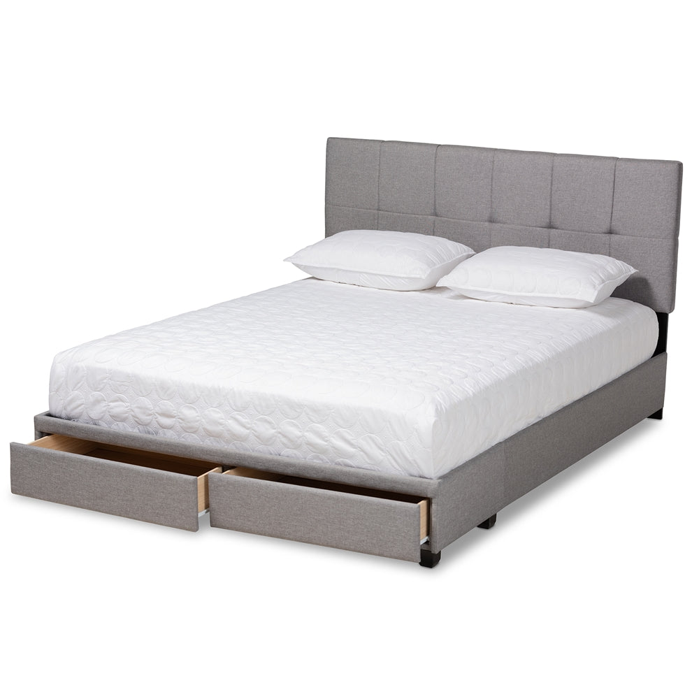 Netti Beige Fabric Upholstered 2-Drawer King Size Platform Storage Bed