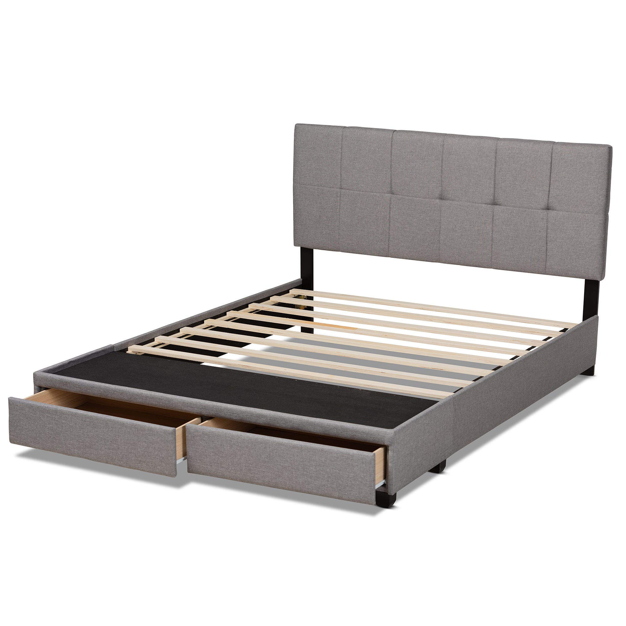 Netti Light Grey Fabric Upholstered 2-Drawer Queen Size Platform Storage Bed