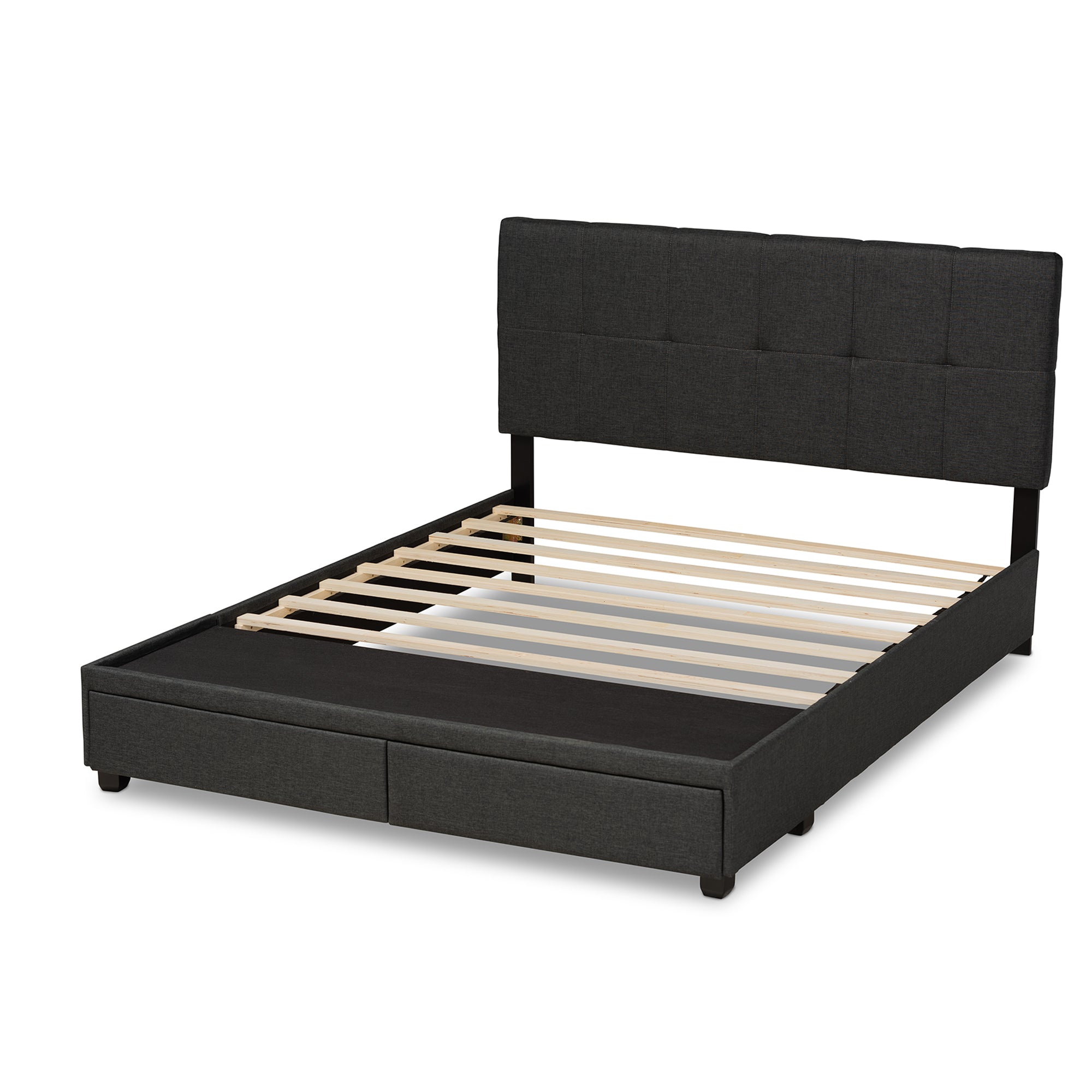 Netti Dark Grey Fabric Upholstered 2-Drawer Queen Size Platform Storage Bed