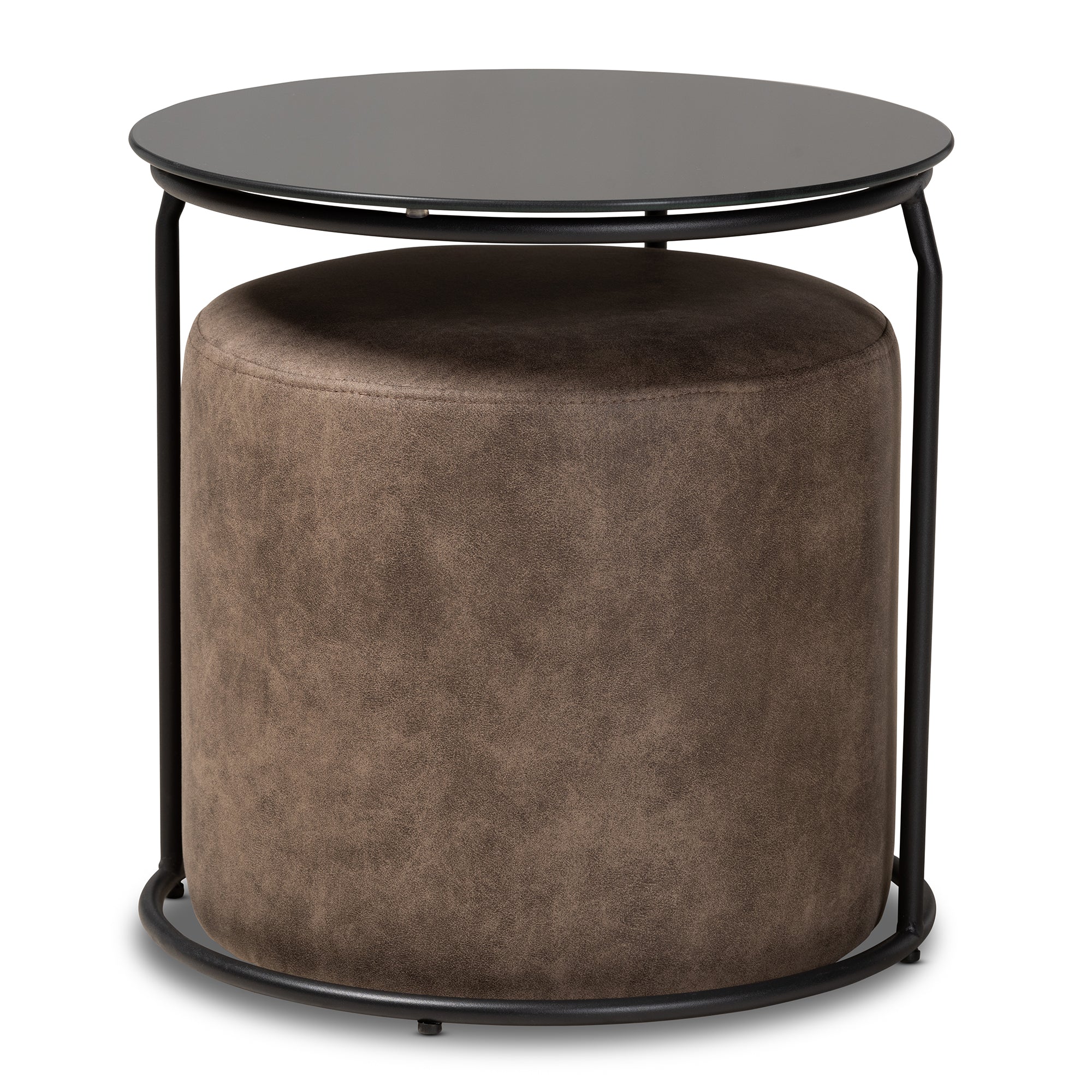 Kira Modern and Contemporary Black with Grey and Brown 2-Piece Nesting Table and Ottoman Set