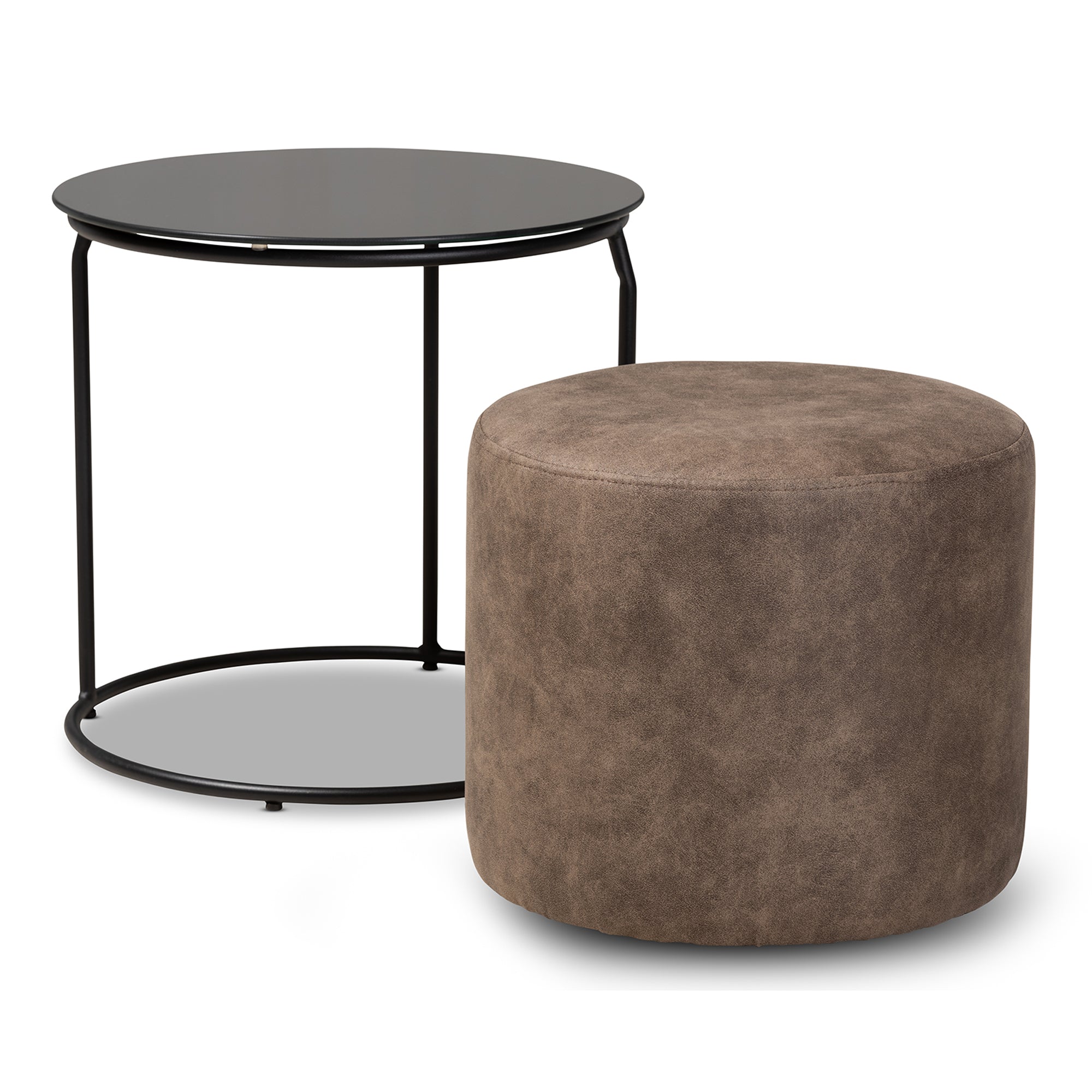 Kira Modern and Contemporary Black with Grey and Brown 2-Piece Nesting Table and Ottoman Set