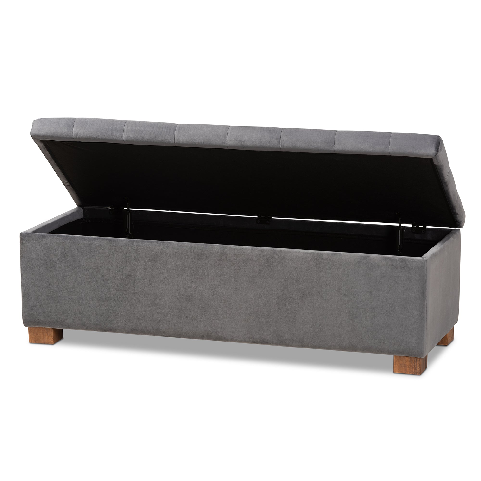 Roanoke Modern and Contemporary Grey Velvet Fabric Upholstered Grid-Tufted Storage Ottoman Bench
