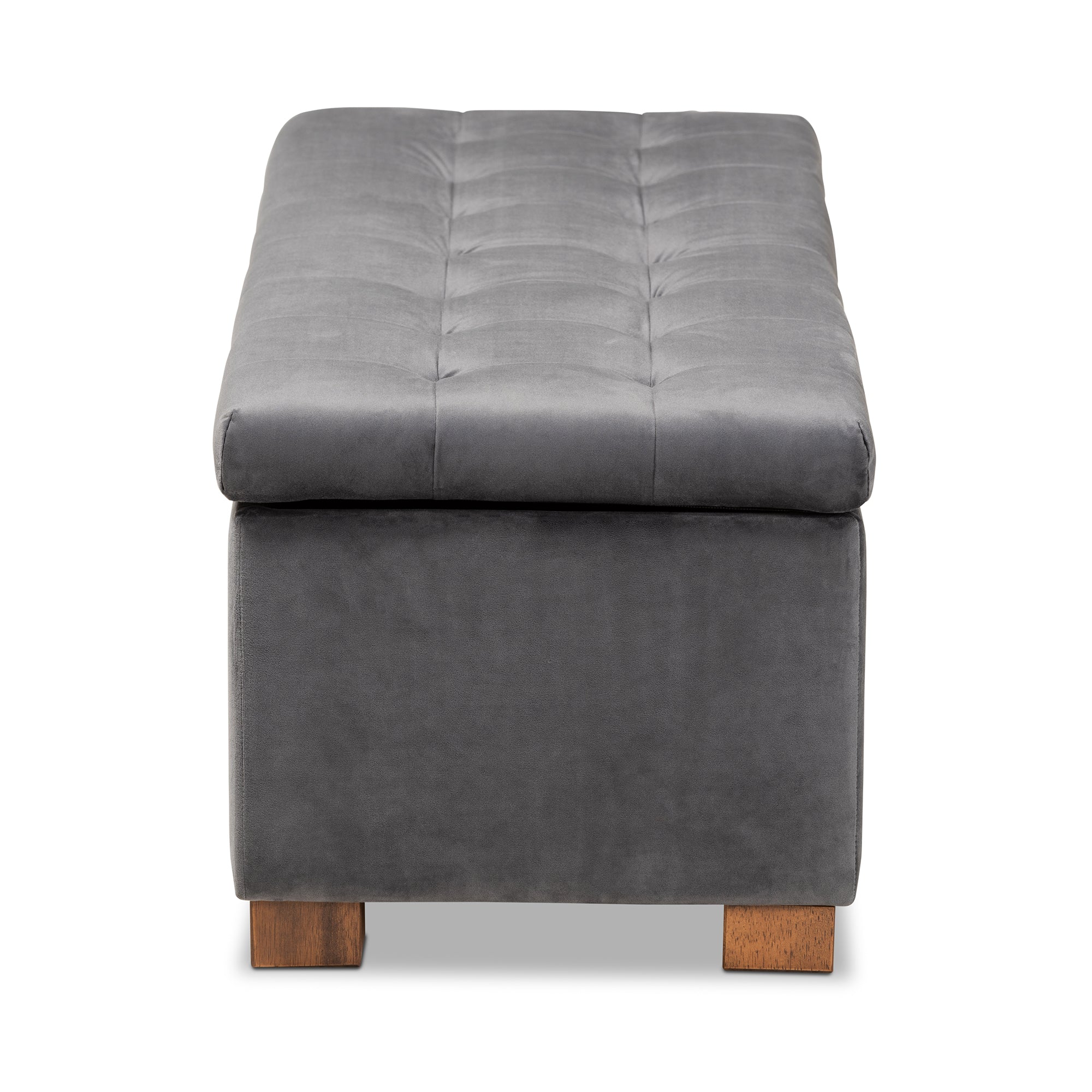 Roanoke Modern and Contemporary Grey Velvet Fabric Upholstered Grid-Tufted Storage Ottoman Bench