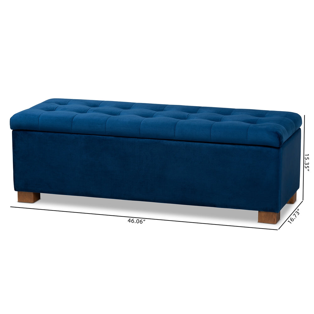 Roanoke Modern and Contemporary Navy Blue Velvet Fabric Upholstered Grid-Tufted Storage Ottoman Bench