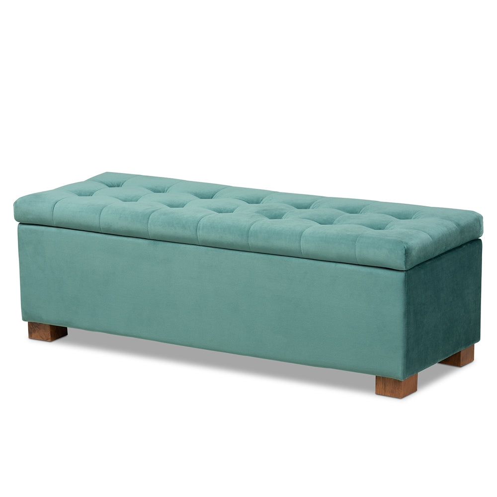 Roanoke Modern and Contemporary Velvet Fabric Upholstered Grid-Tufted Storage Ottoman Bench